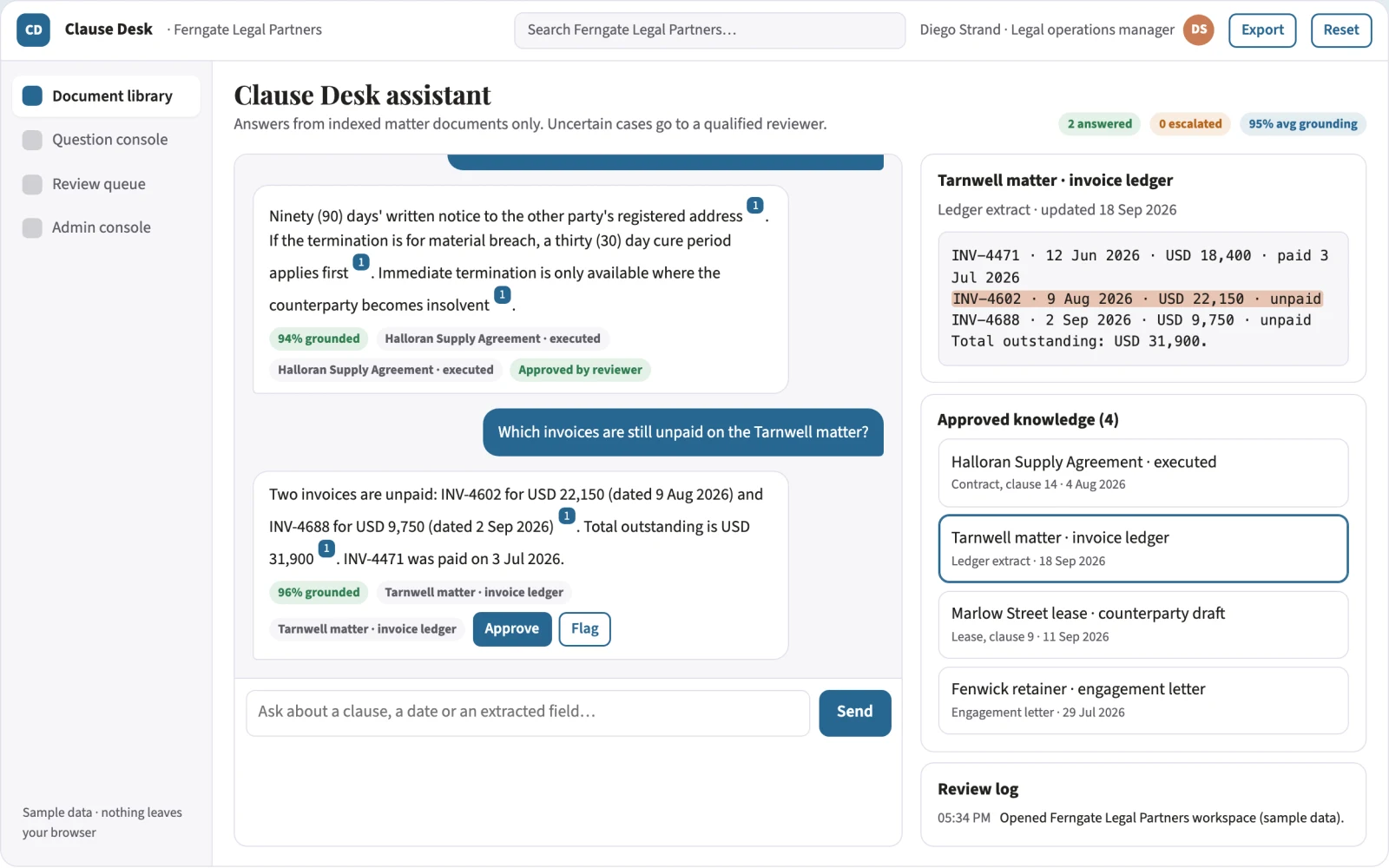 What Source-linked document question and extraction console looks like