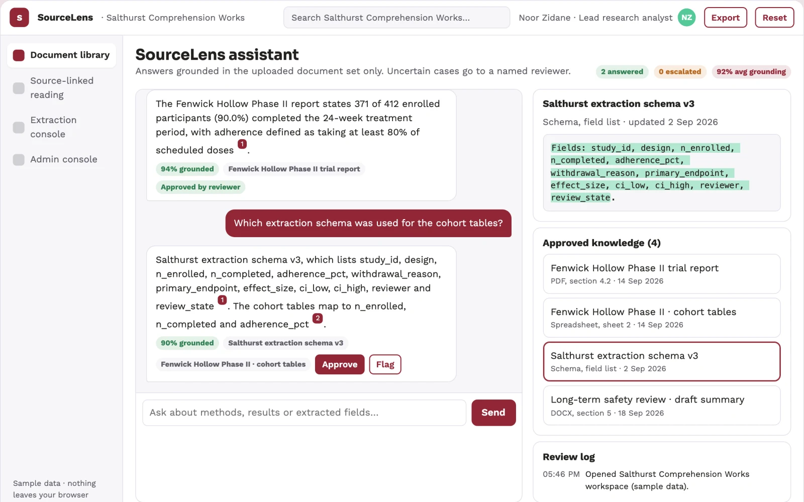 What Source-linked document reading and extraction workbench looks like