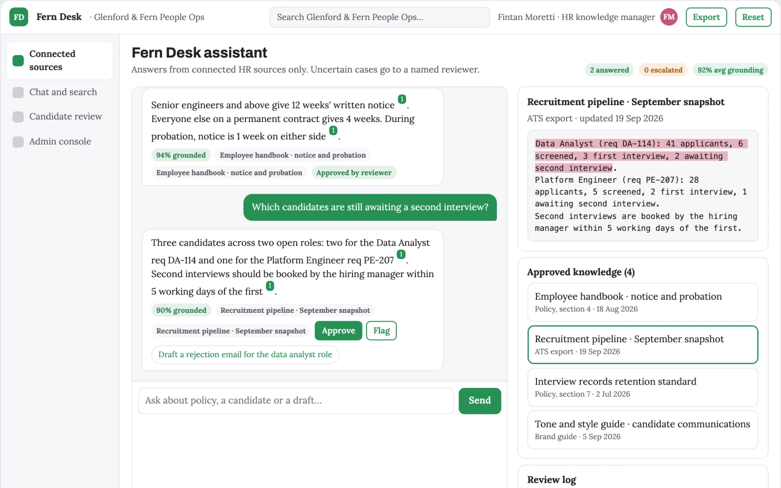 What Source-linked HR knowledge and candidate workbench looks like