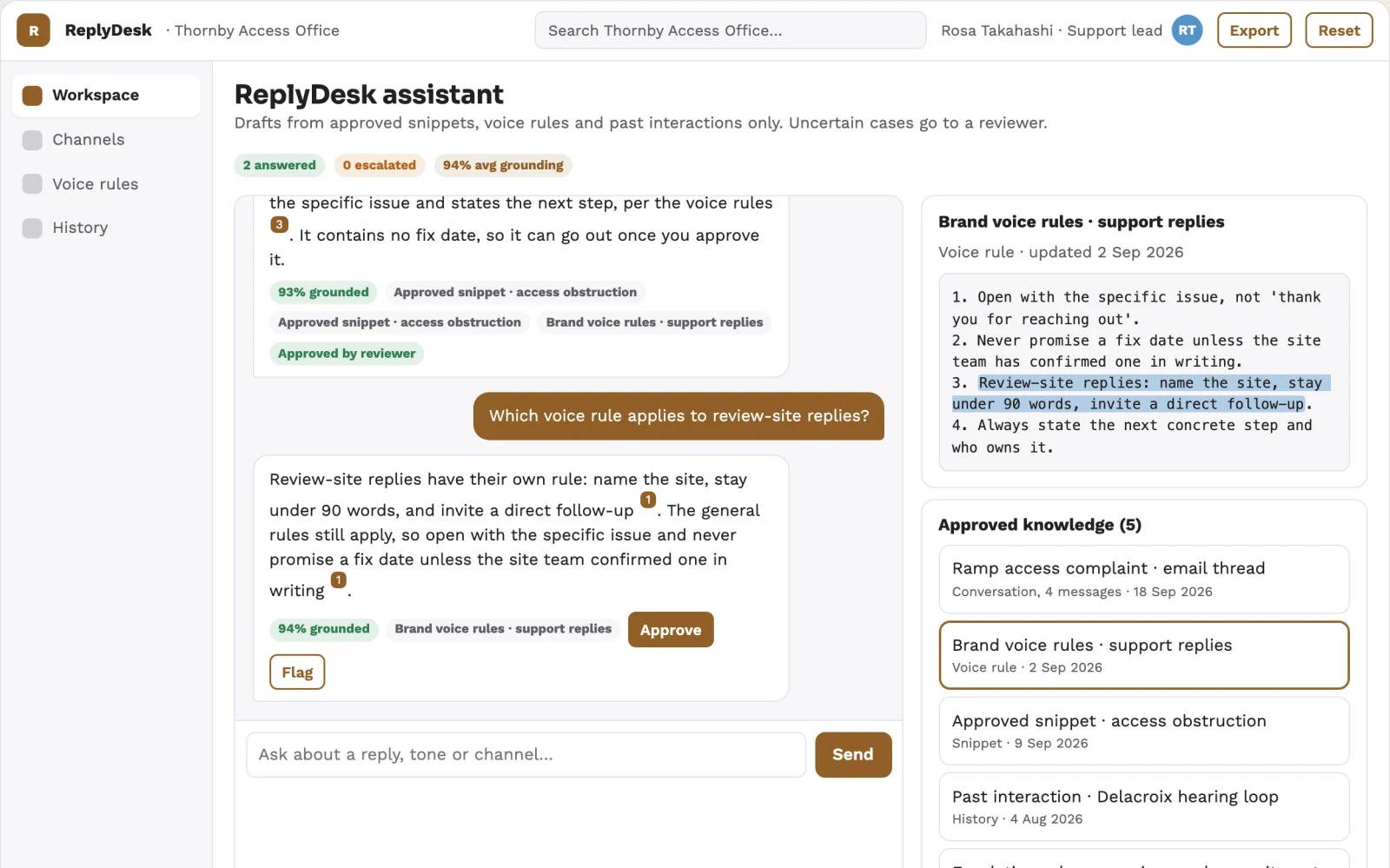 What Source-linked in-app reply and content assistant looks like