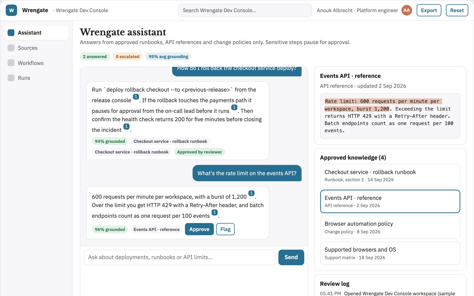 What Source-linked in-browser AI assistant console looks like