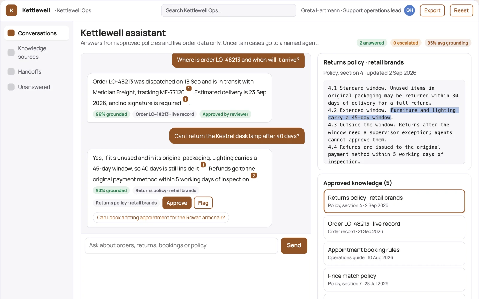 What Source-linked multi-channel support assistant and console looks like