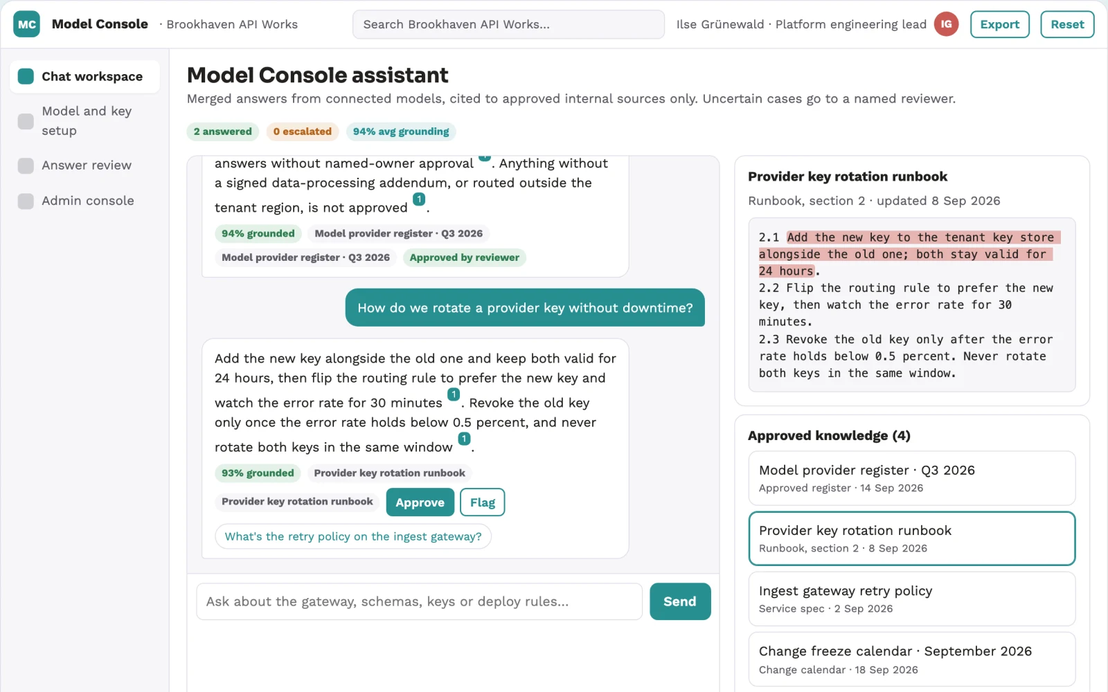 What Source-linked multi-model assistant console looks like