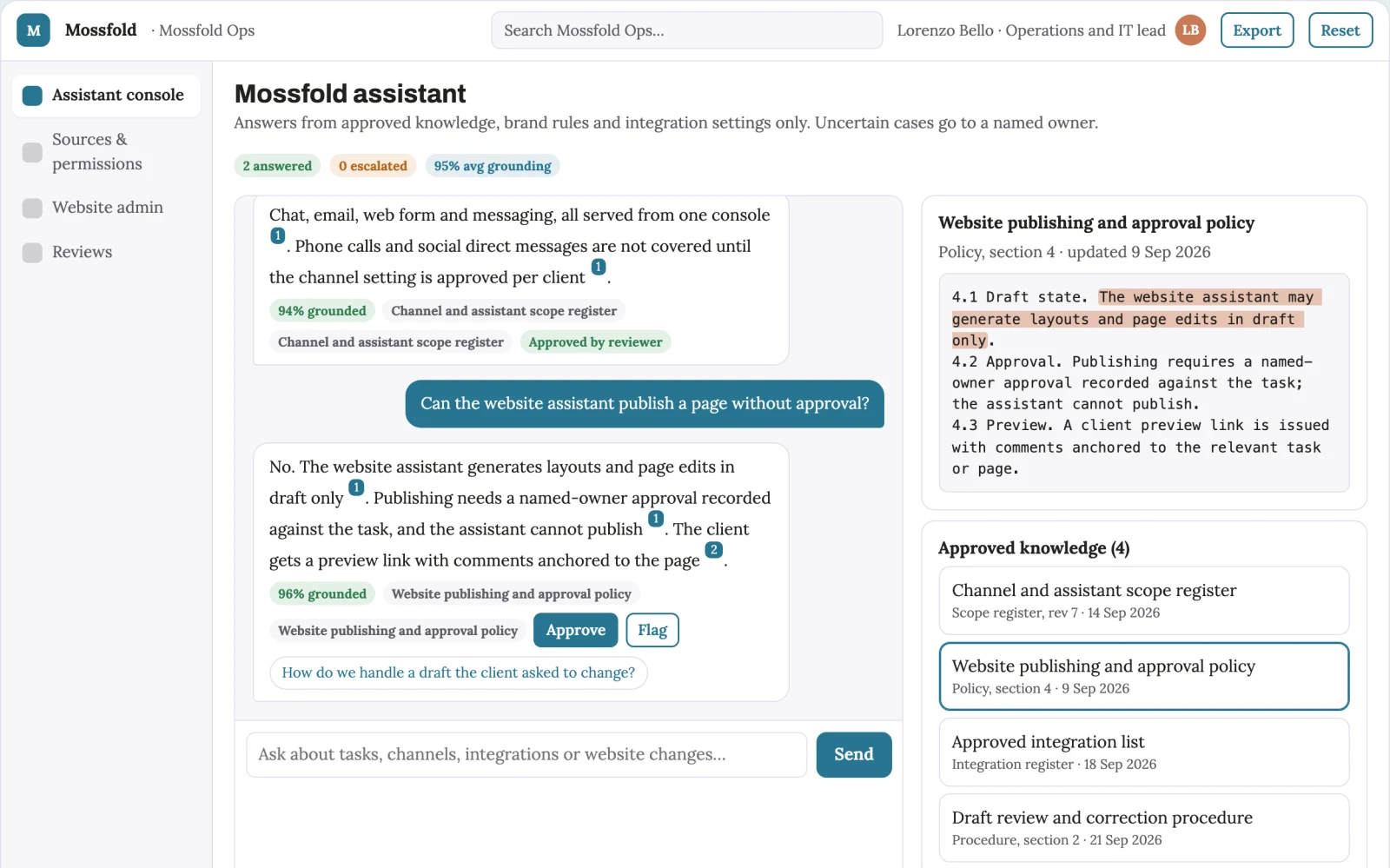 What Source-linked office and website assistant console looks like
