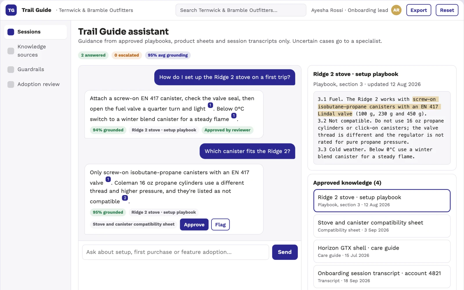 What Source-linked onboarding and feature adoption assistant looks like