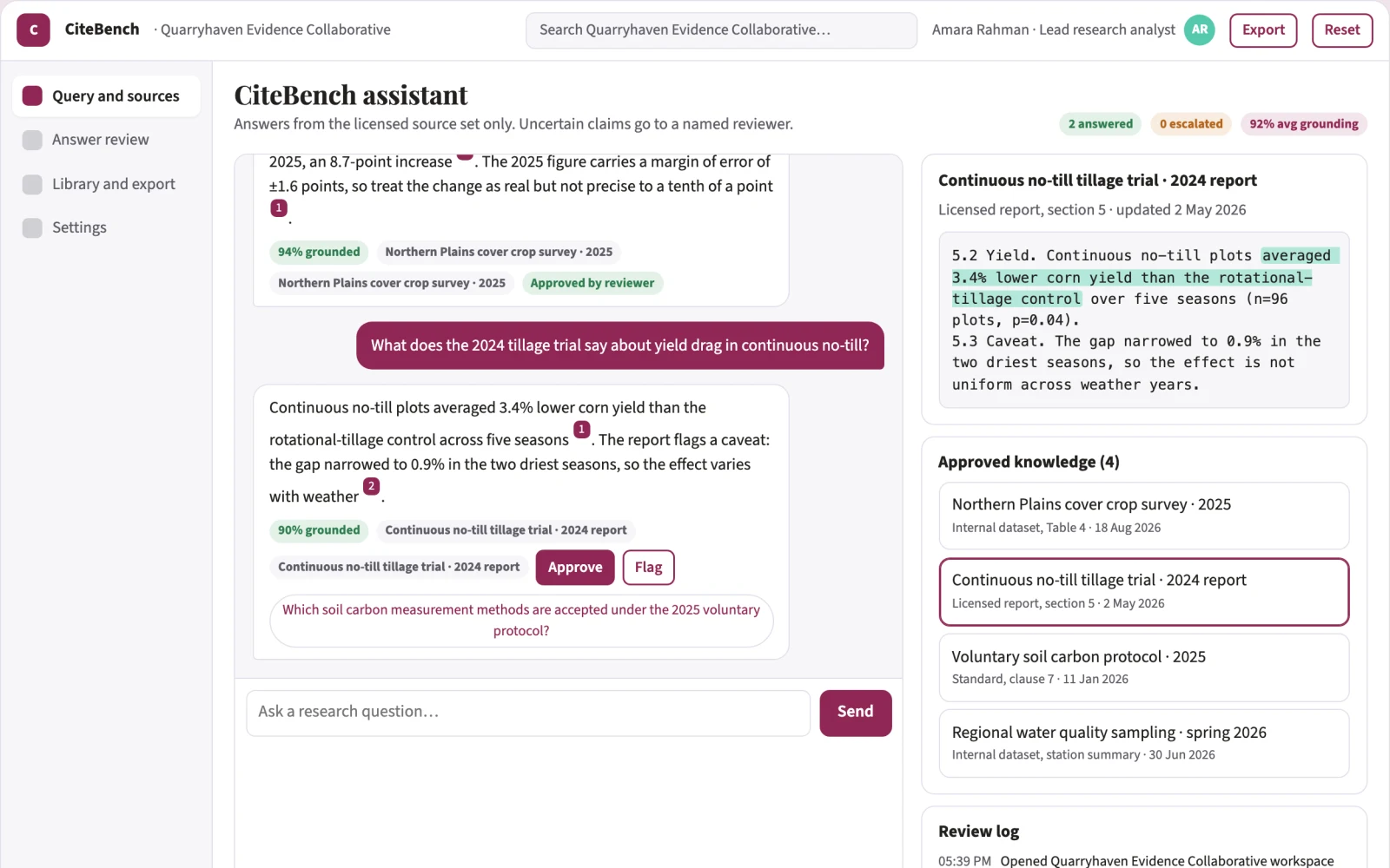 What Source-linked research answer workbench looks like