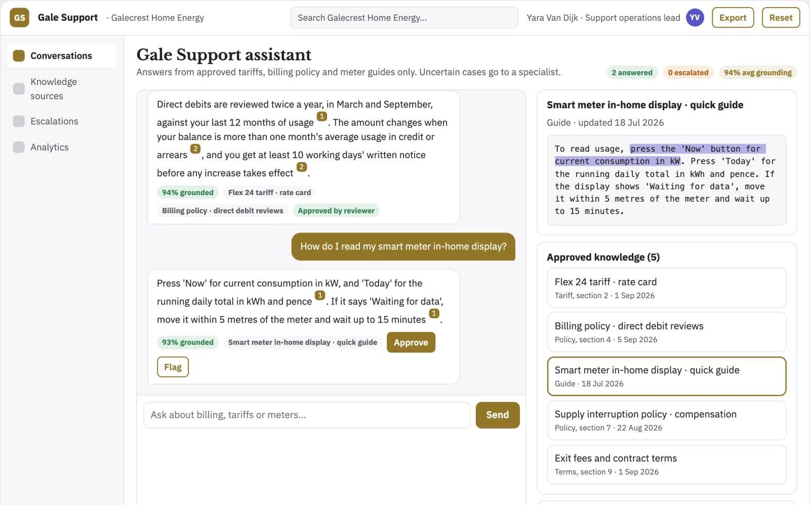 What Source-linked support assistant and admin console looks like
