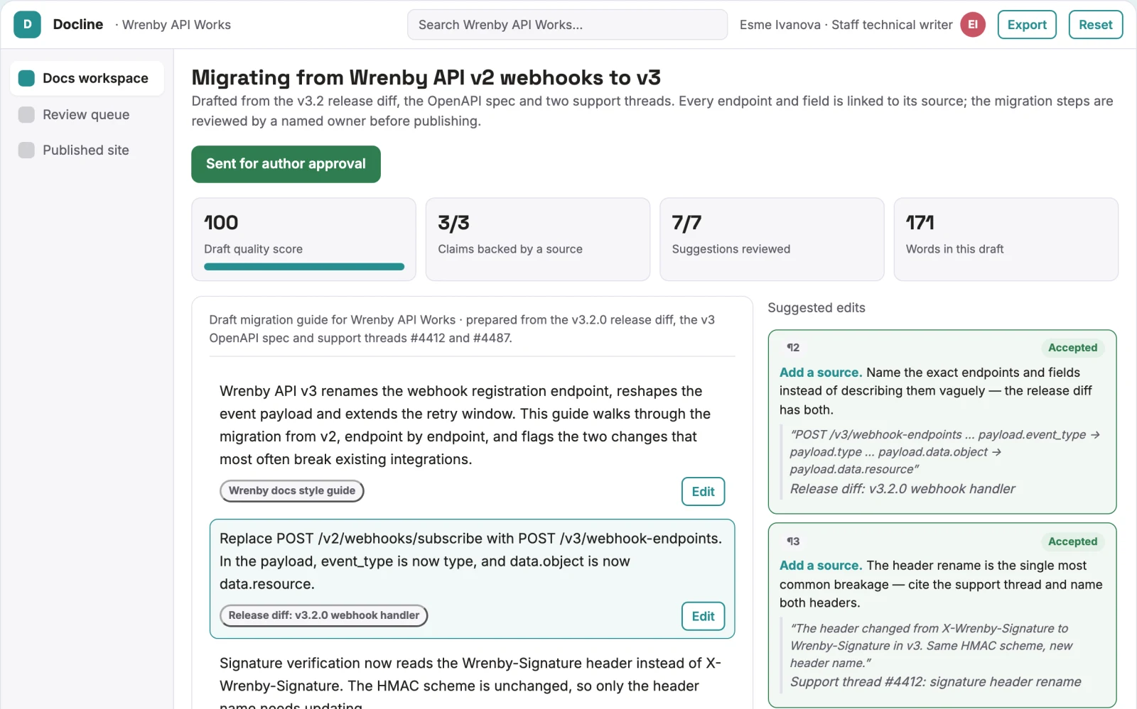 What Source-linked technical documentation workspace looks like