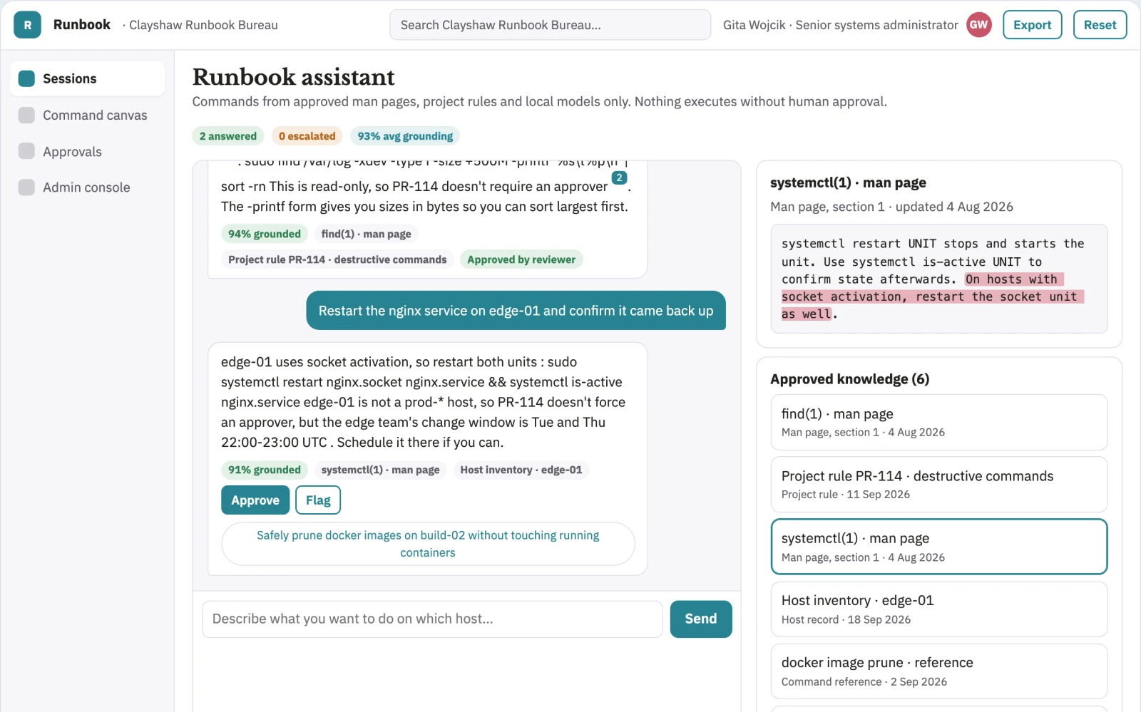 What Source-linked terminal command assistant and admin console looks like