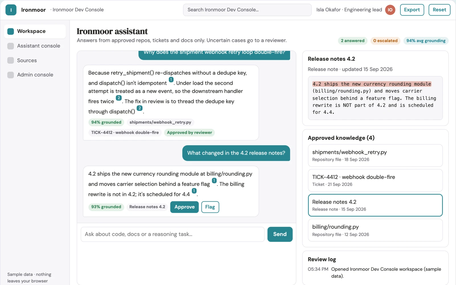 What Source-linked text and code reasoning workbench looks like