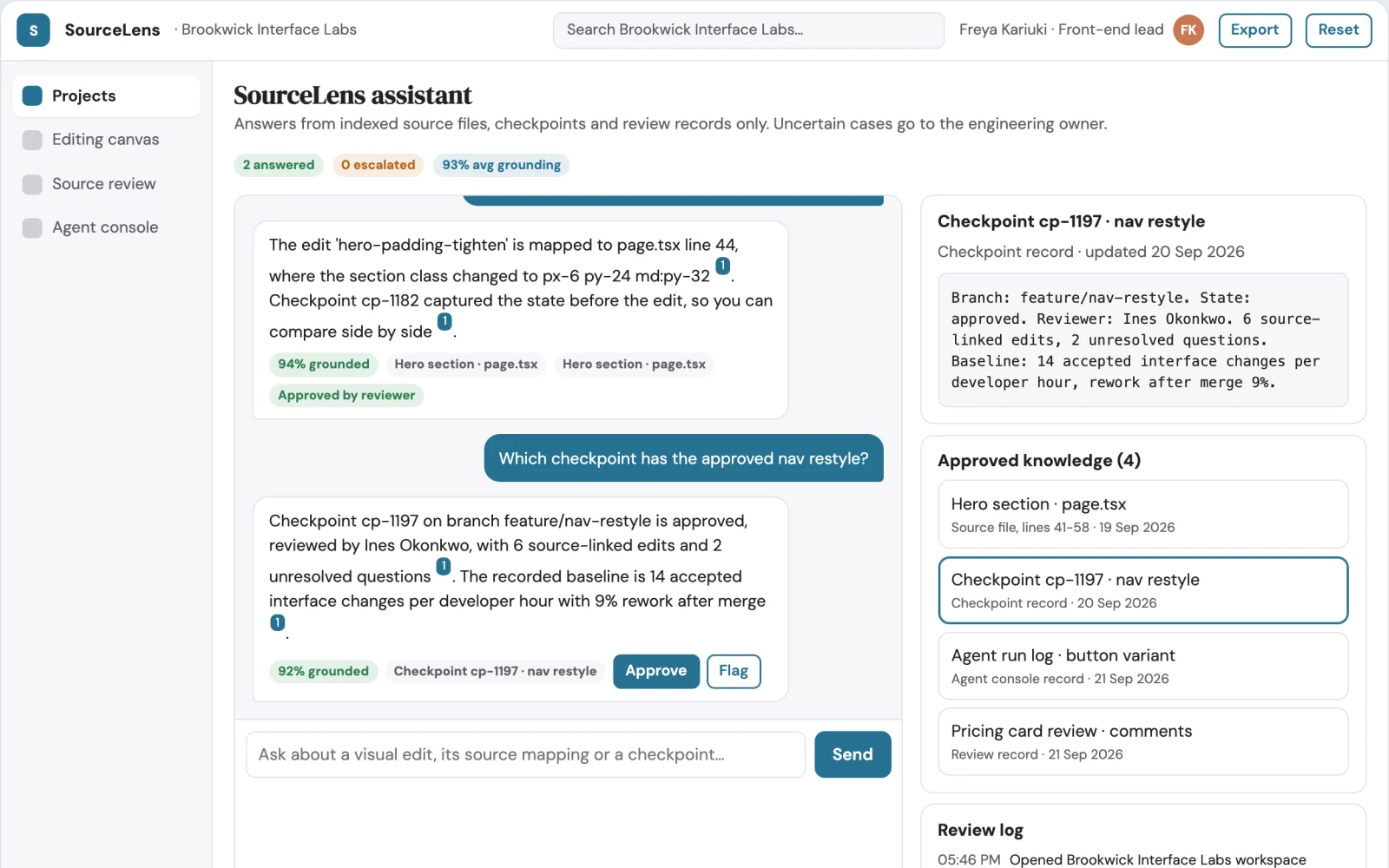 What Source-linked visual interface editing console looks like