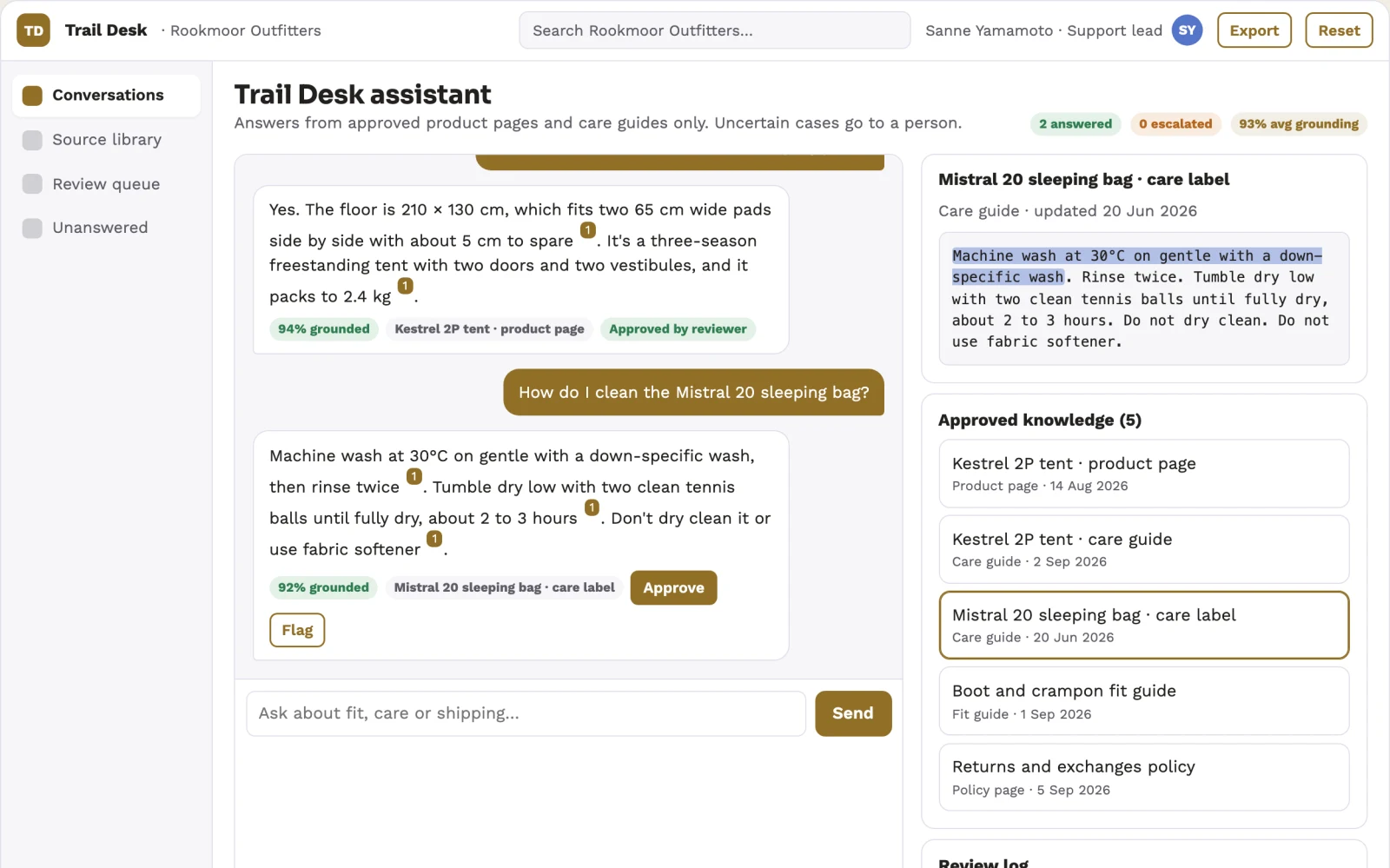 What Source-linked website assistant and support console looks like