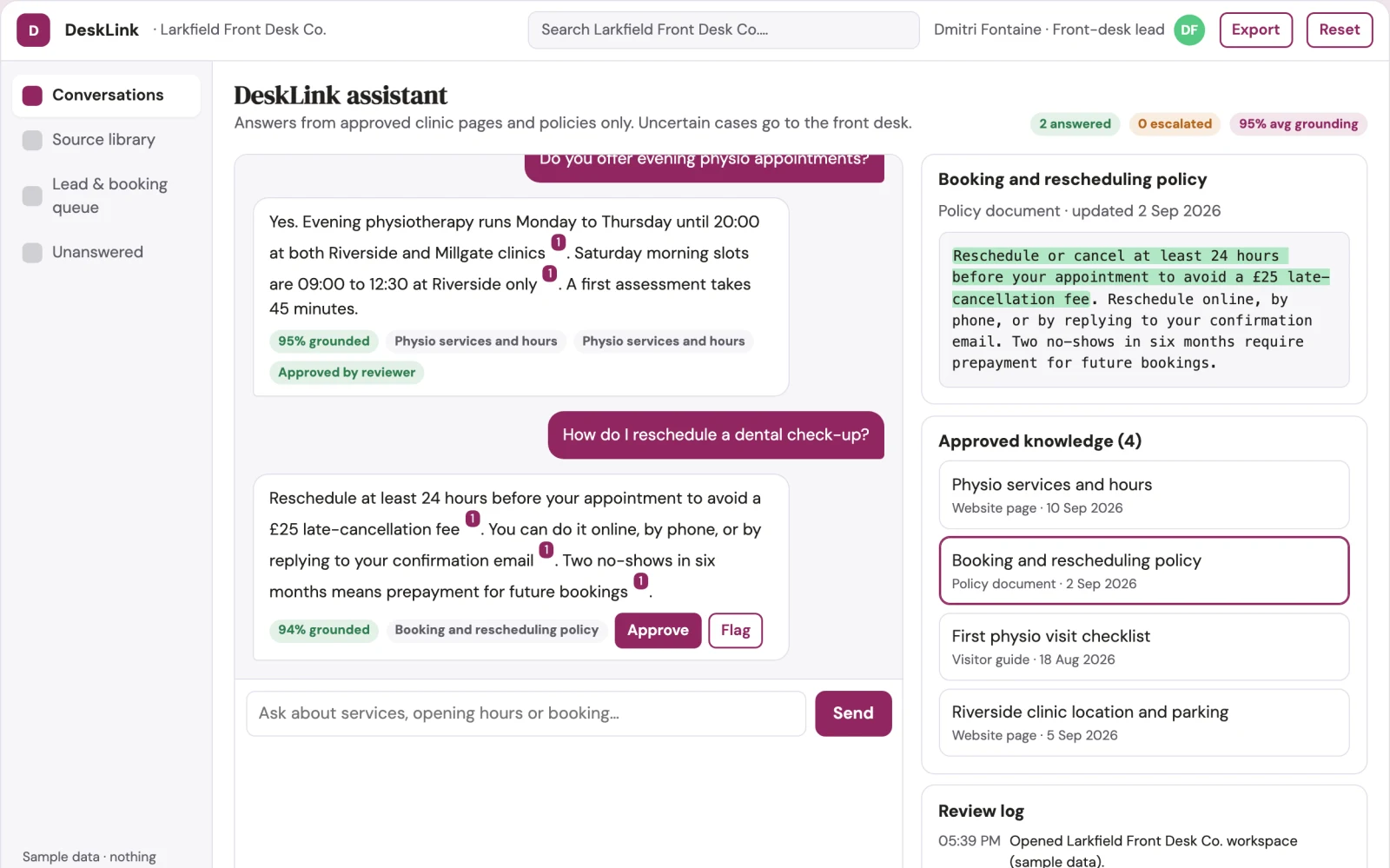 What Source-linked website engagement and booking console looks like
