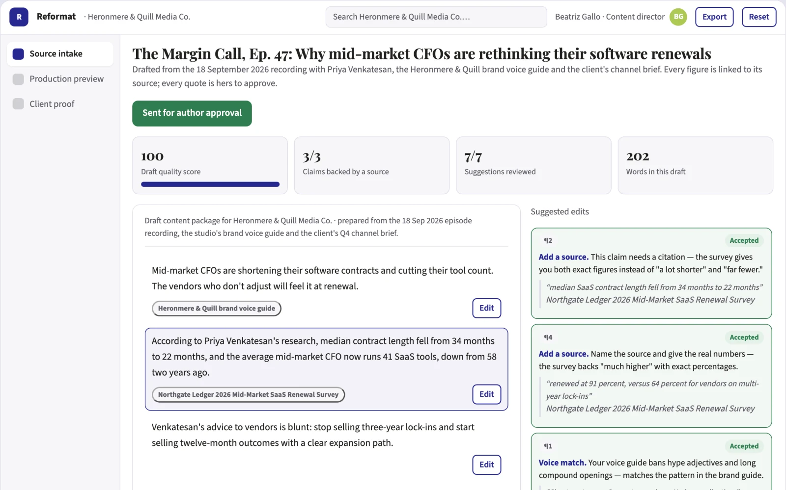 What Source media to multi-format editorial workspace looks like
