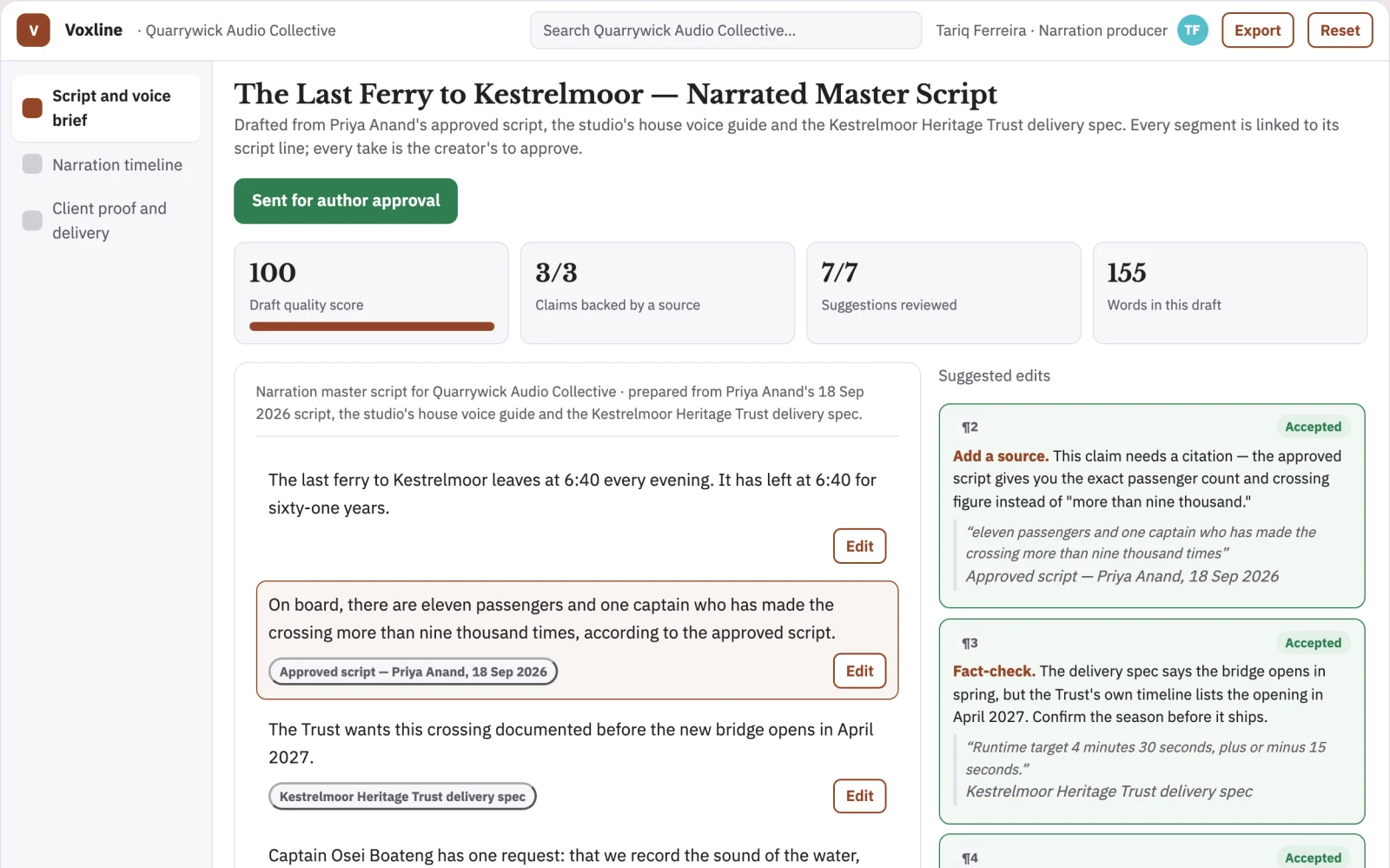 What Source-text to narrated voiceover studio looks like