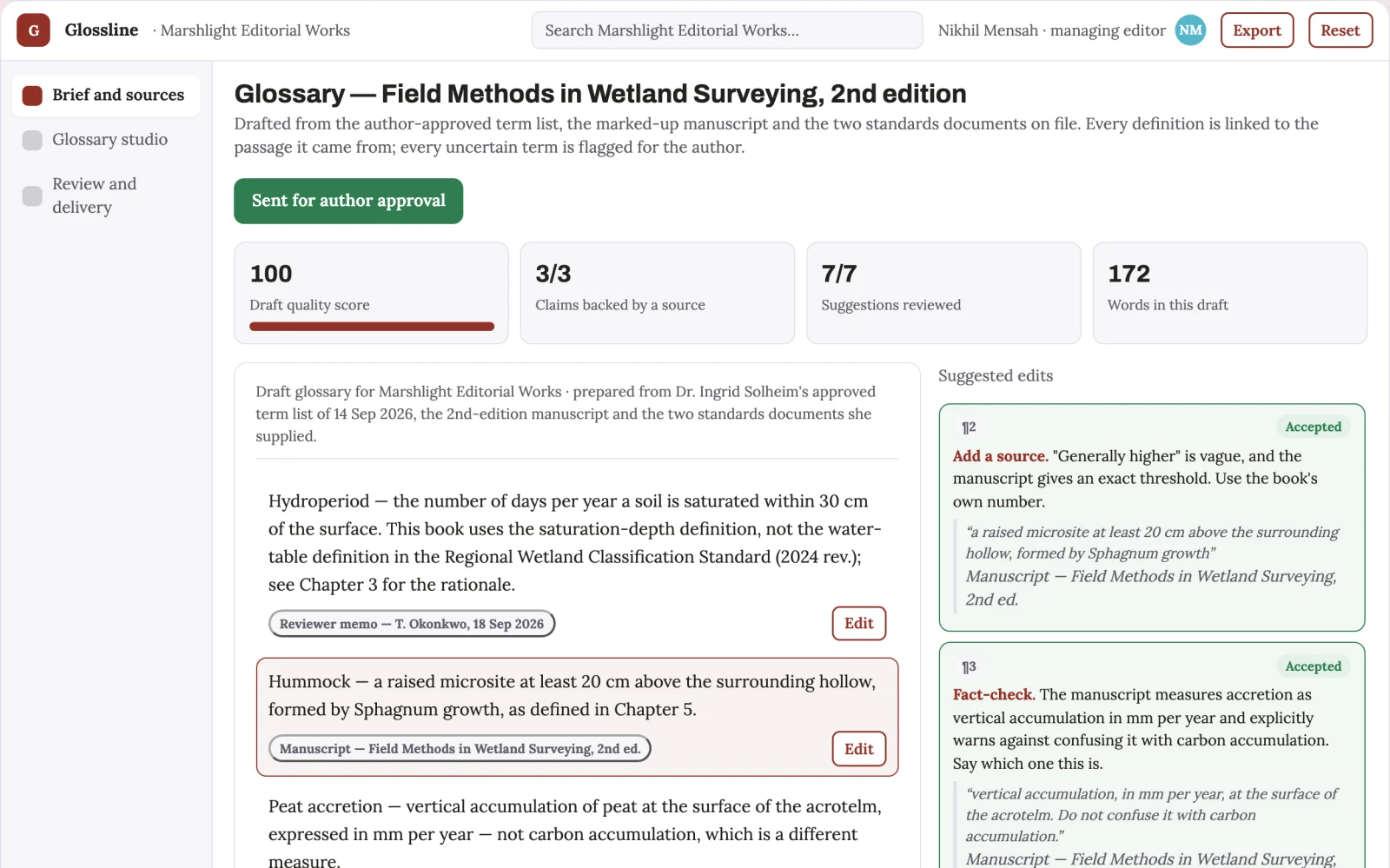 What Specialist glossary authoring studio looks like