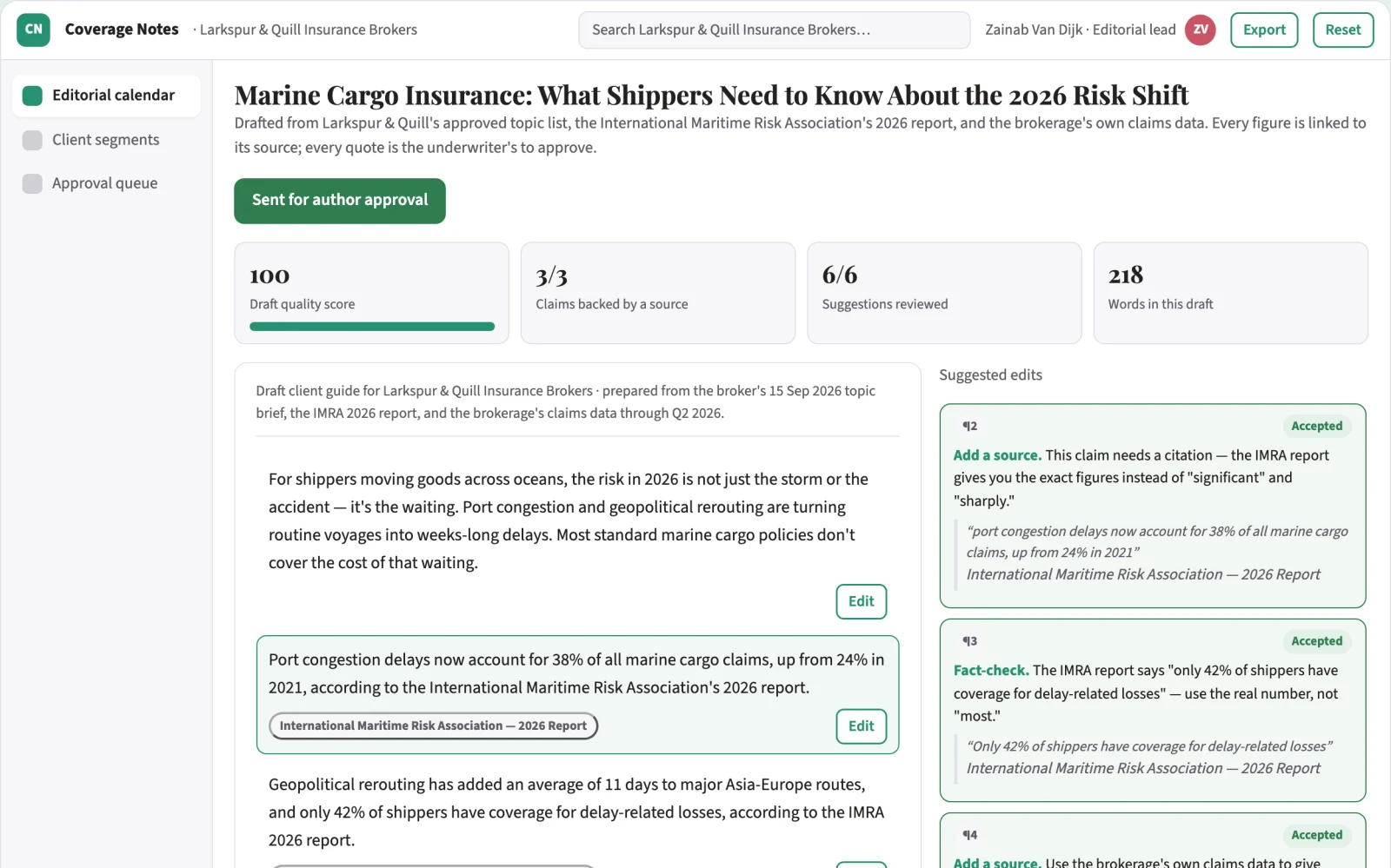 What Specialist insurance content subscription looks like