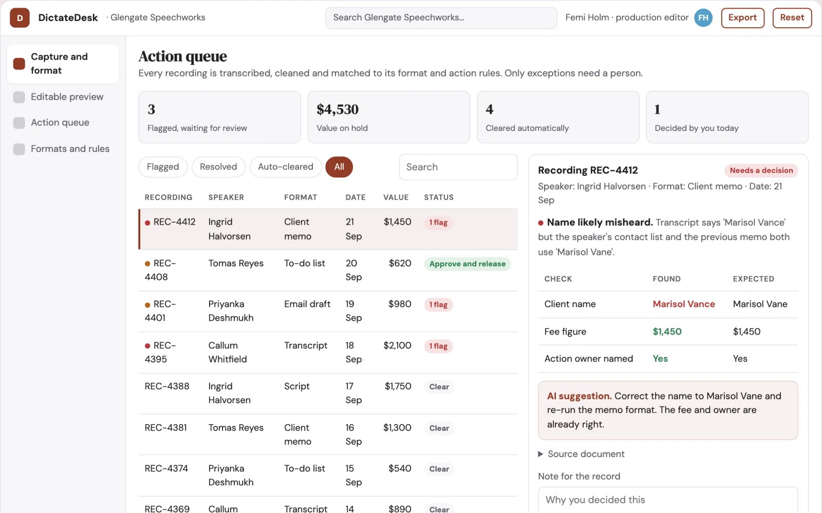 What Spoken-word capture and action coordination portal looks like