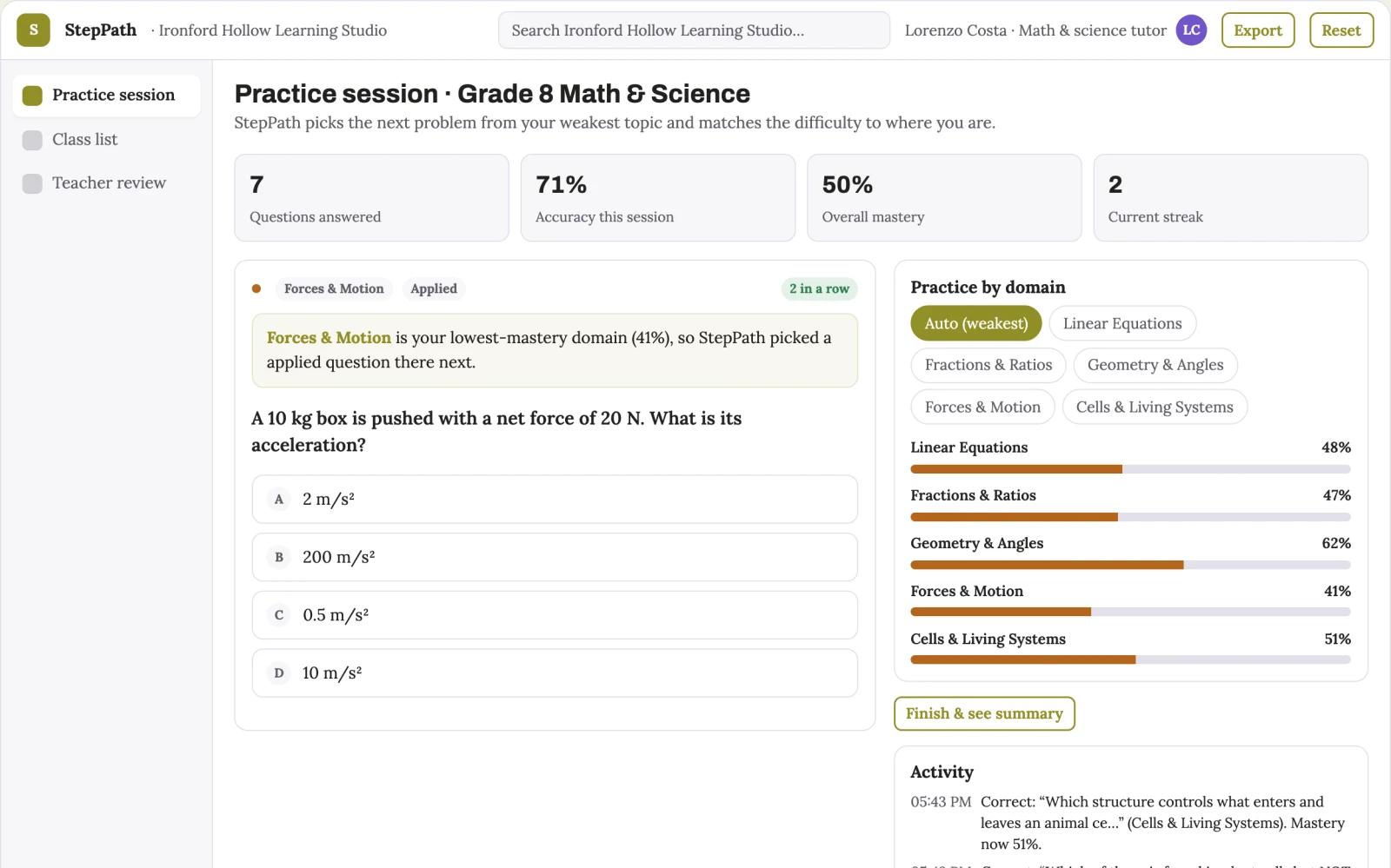 What Step-by-step tutoring and homework practice platform looks like