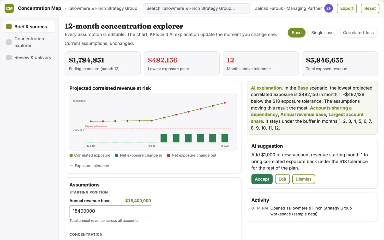 What Strategic customer concentration explorer looks like