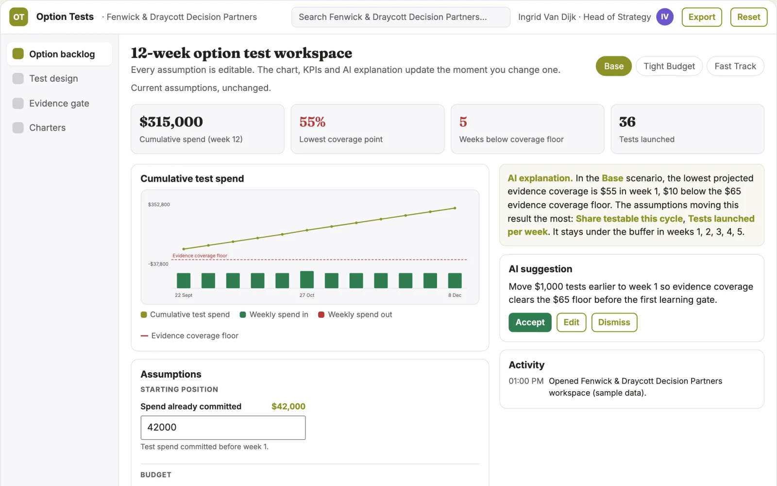 What Strategic option experiment designer looks like