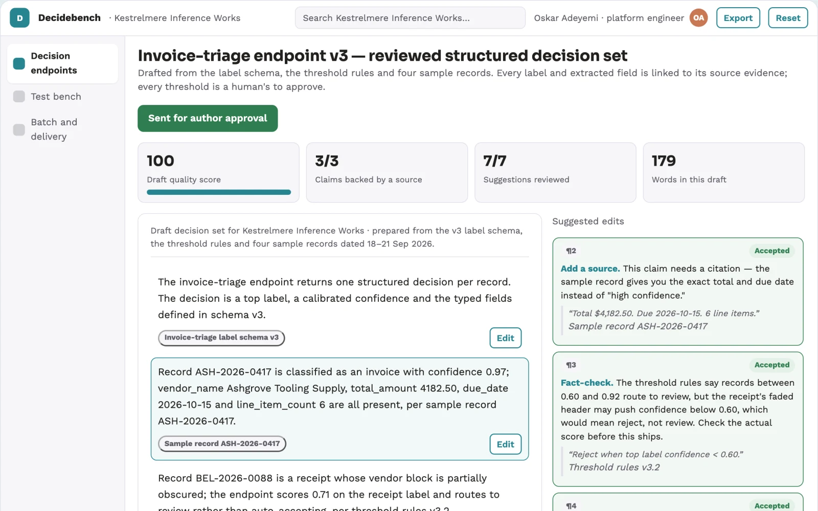 What Structured decision API workbench looks like