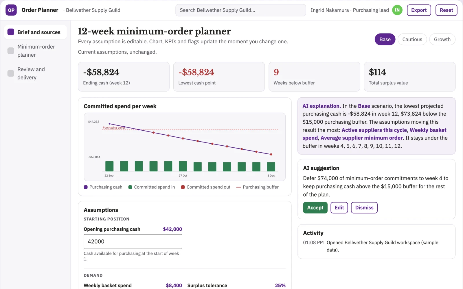 What Supplier minimum-order scenario planner looks like