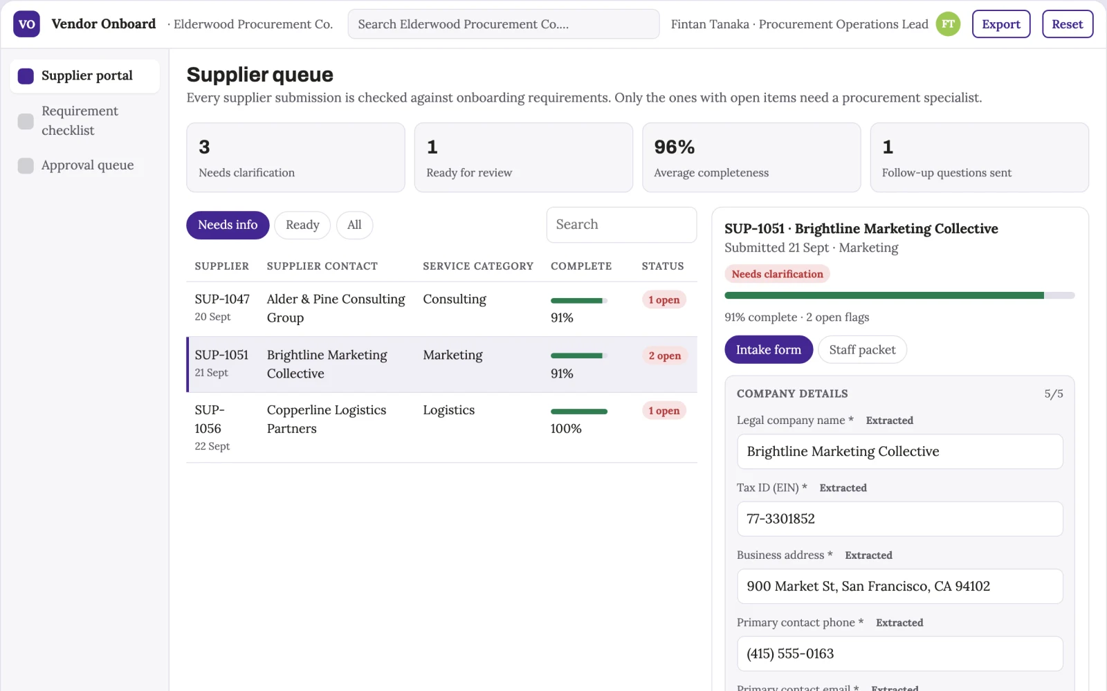 What Supplier onboarding portal looks like