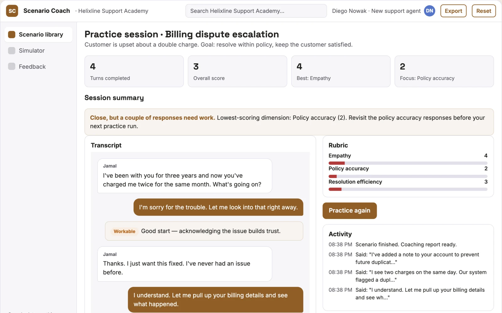 What Support onboarding simulator looks like