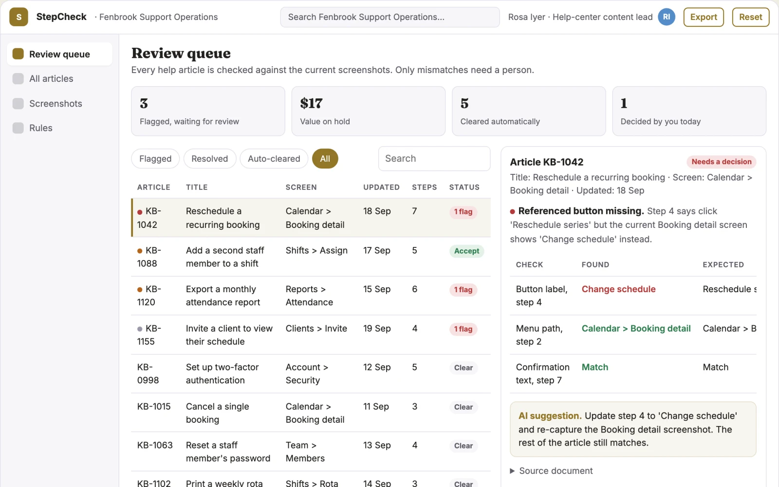 What Support screenshot step verifier looks like