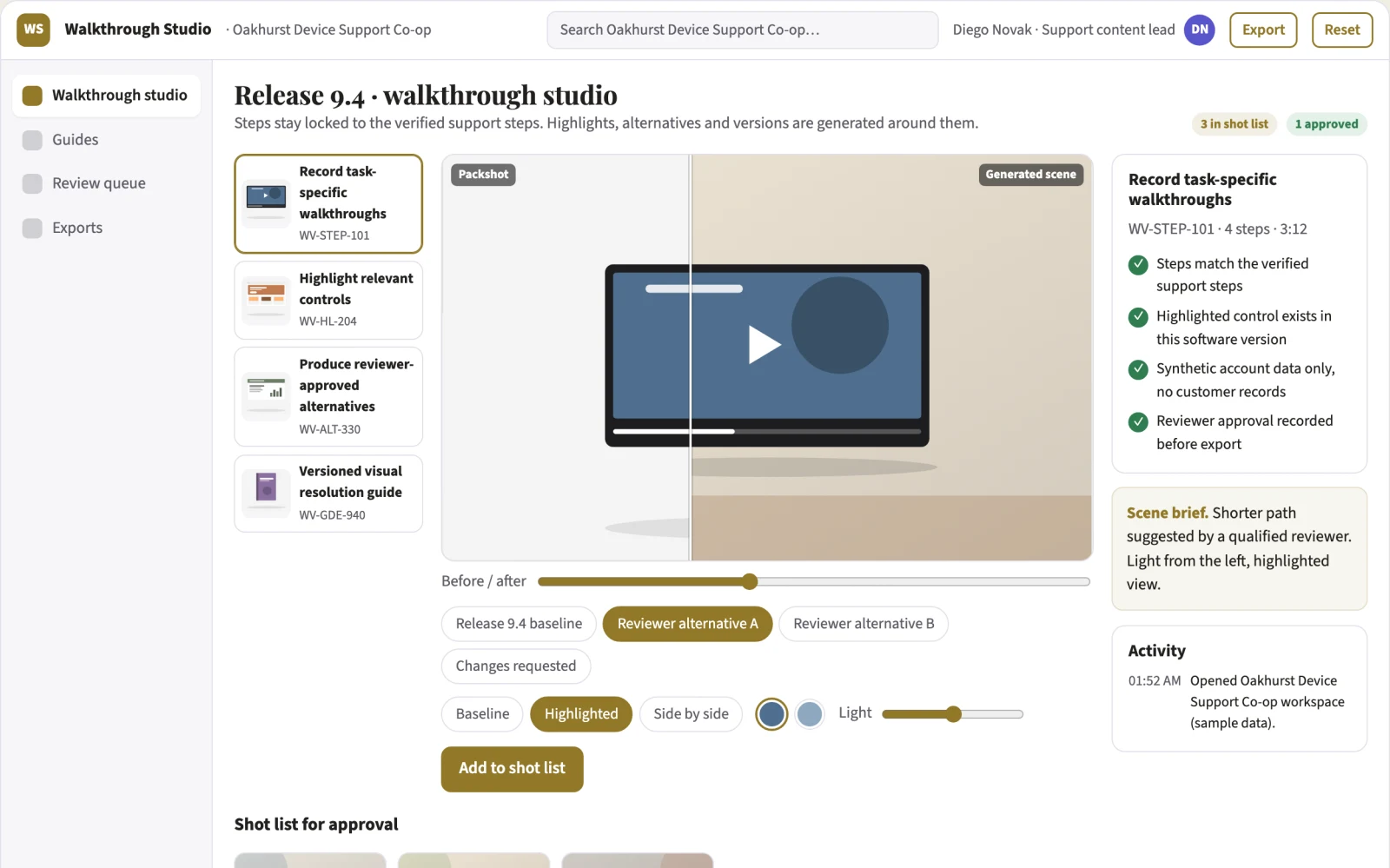 What Support visual walkthrough generator looks like