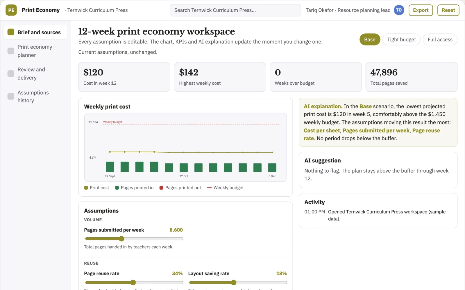 What Teaching resource print economy planner looks like