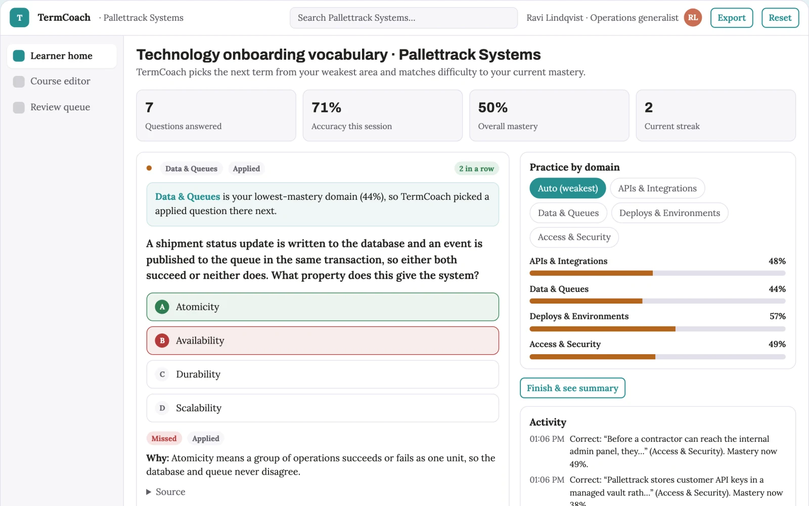 What Technology onboarding vocabulary coach looks like