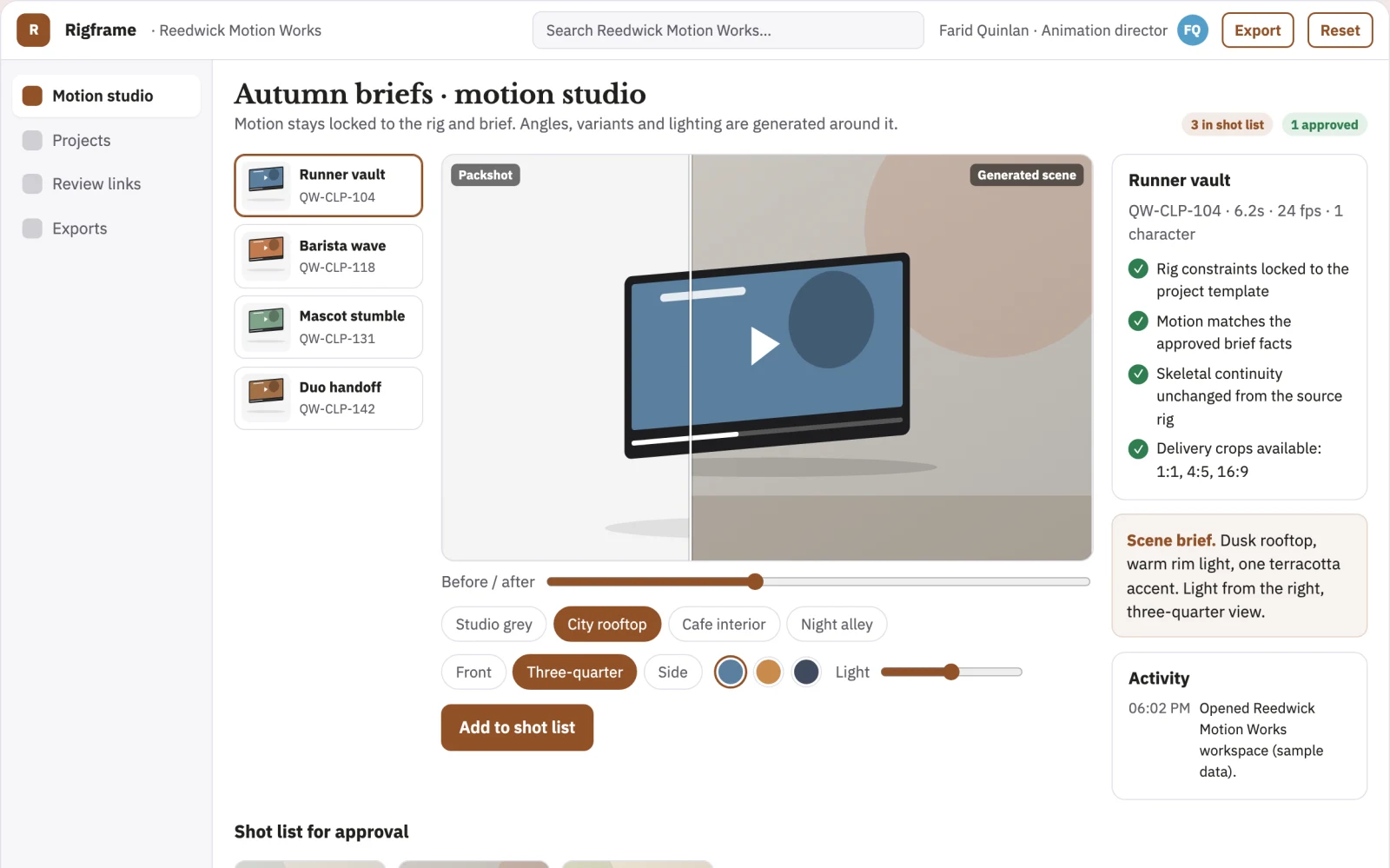 What Text-to-3D character animation production studio looks like