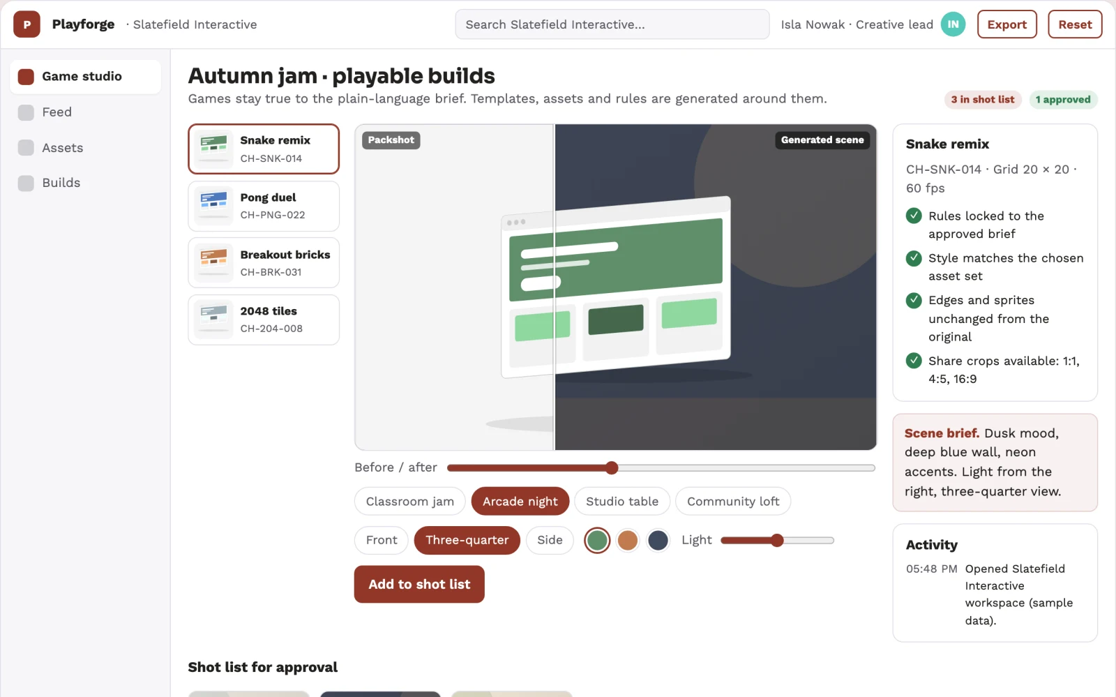 What Text-to-game creation and remix studio looks like