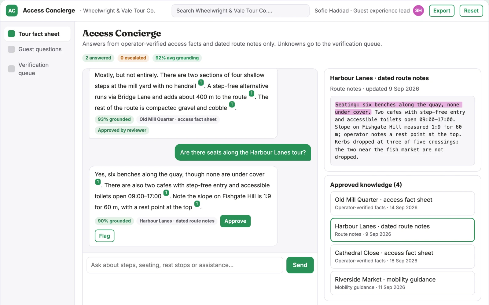 What Tour accessibility question concierge looks like