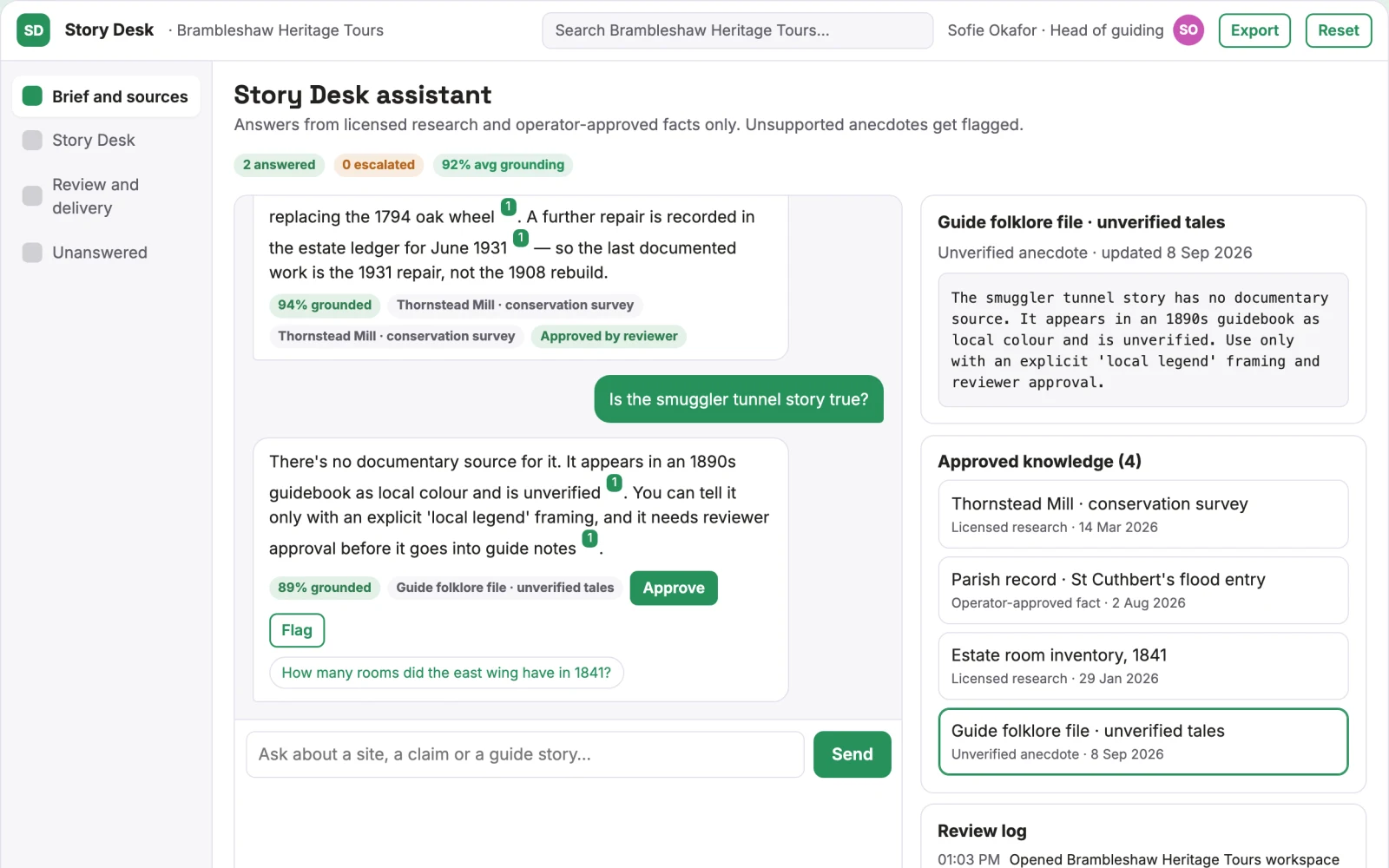 What Tour guide knowledge source desk looks like