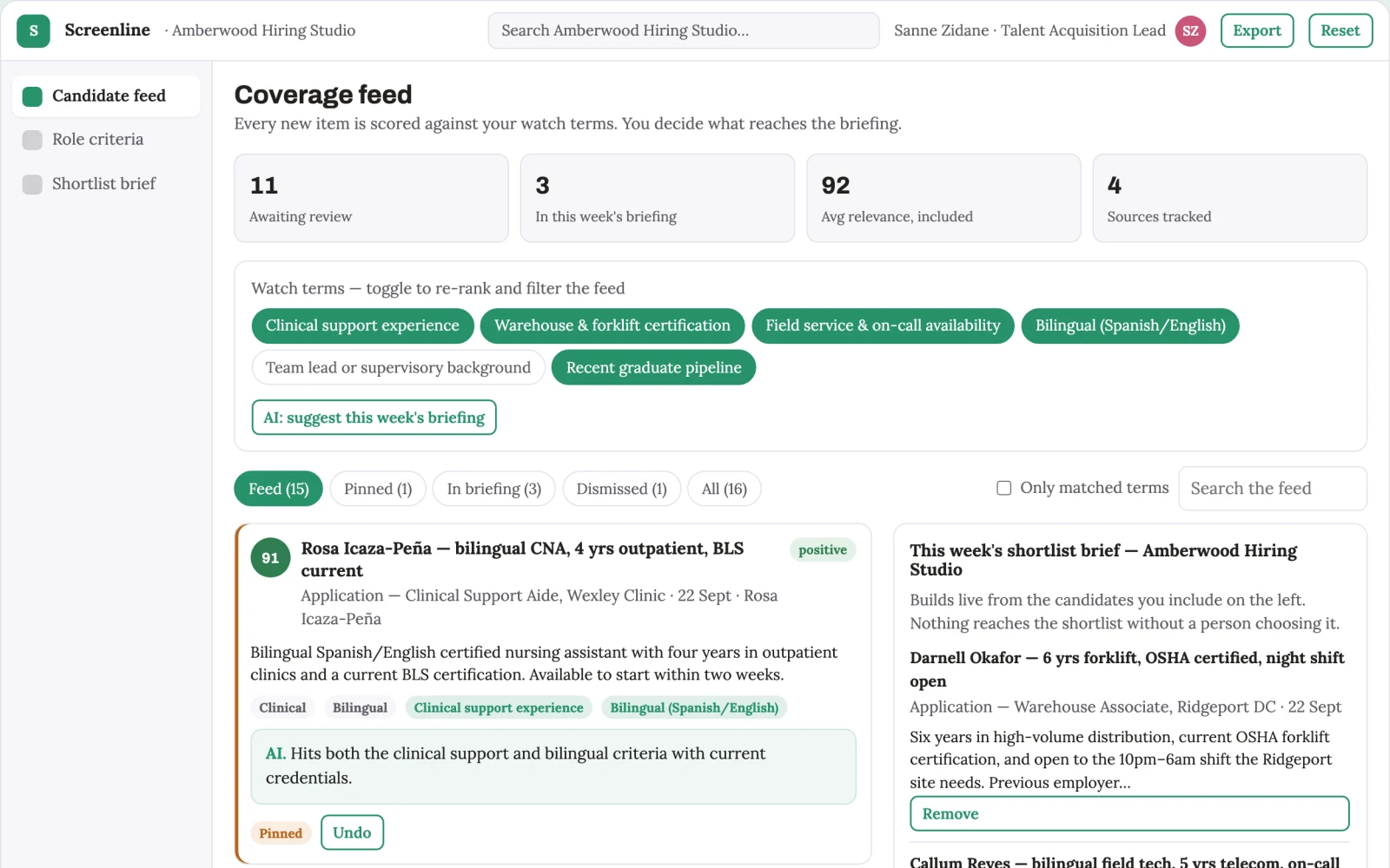 What Transparent candidate screening and interview workbench looks like