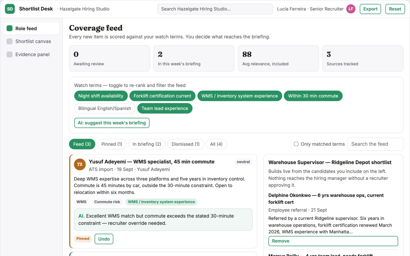 What Transparent candidate sourcing and shortlist workbench looks like