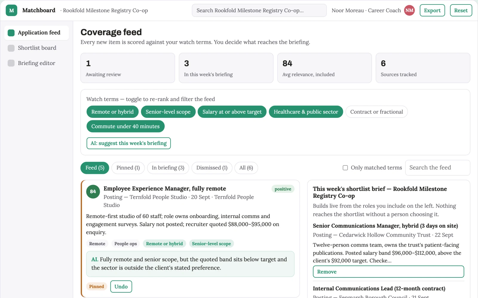 What Transparent job application and shortlist workbench looks like