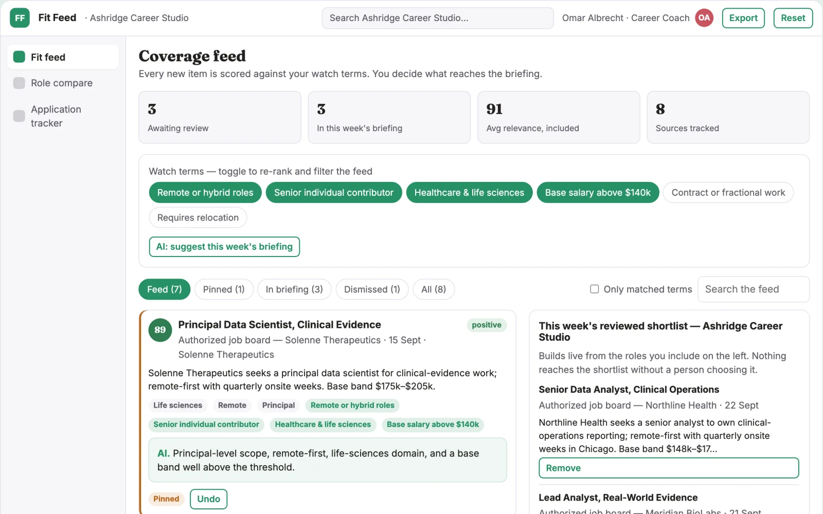 What Transparent job-fit matching and application workbench looks like