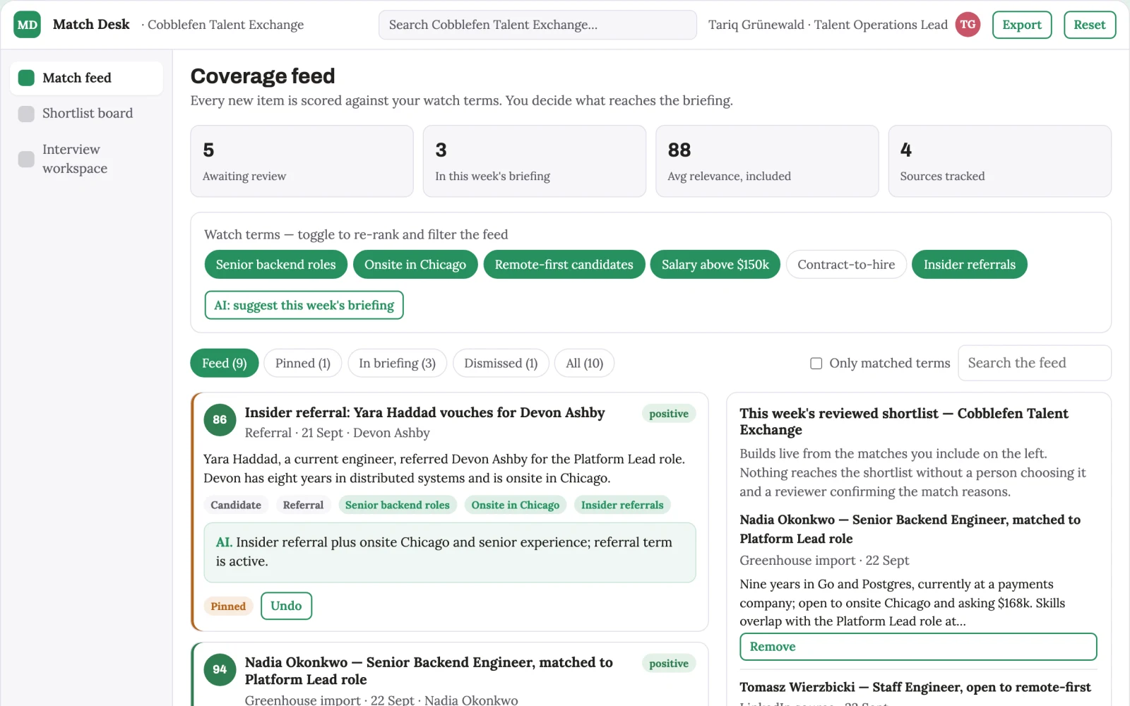 What Transparent opportunity matching and shortlist platform looks like