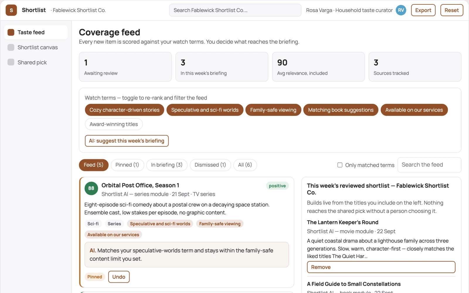 What Transparent title-based watch and read shortlist workbench looks like