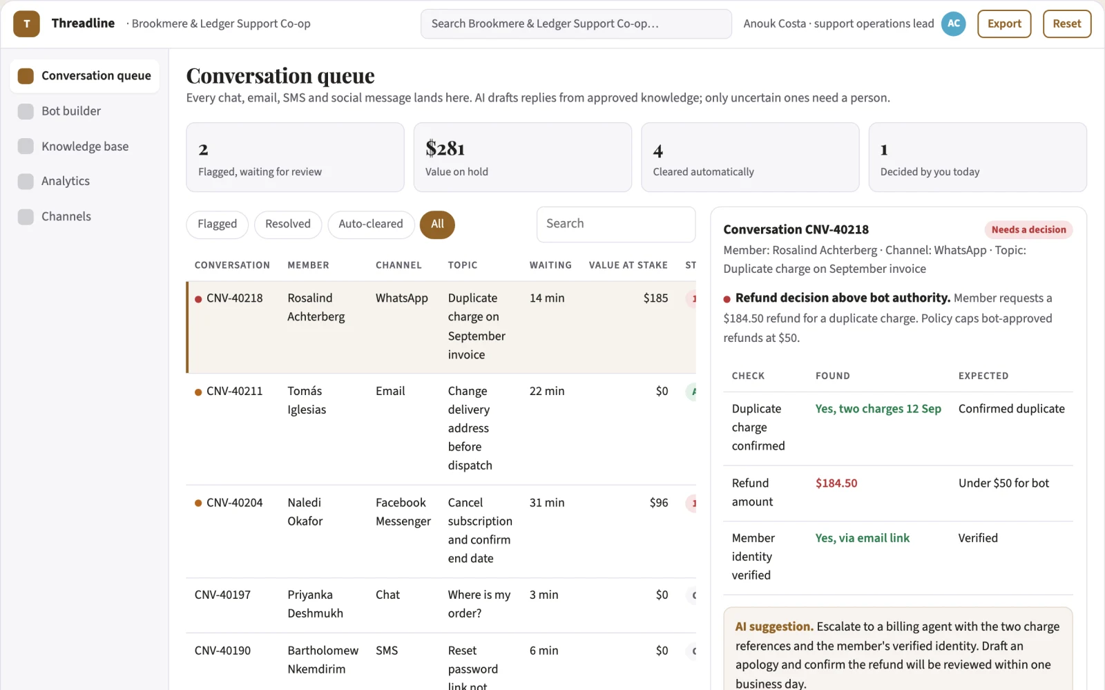 What Unified AI customer conversation and support portal looks like