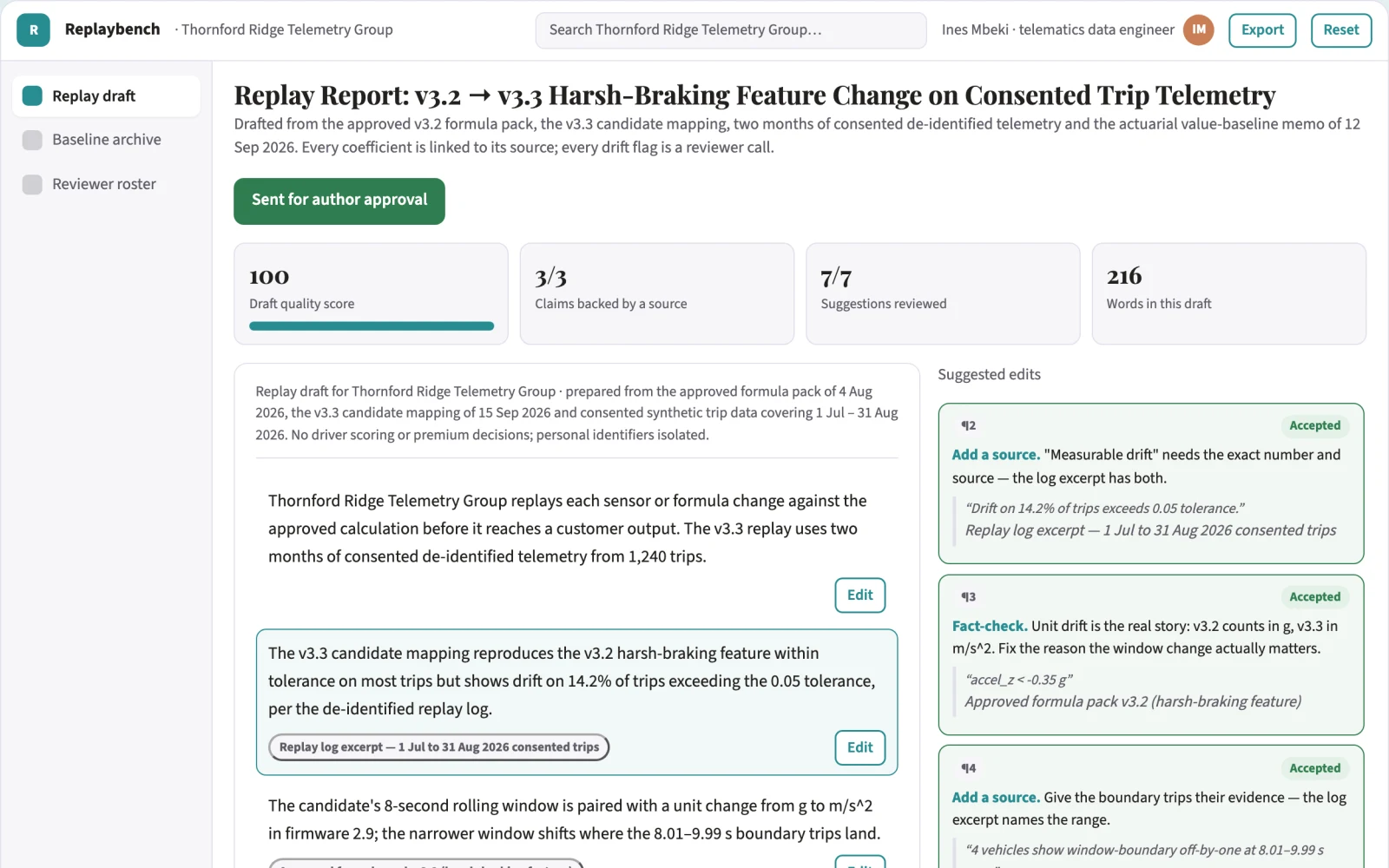 What Usage-based insurance data replay workbench looks like