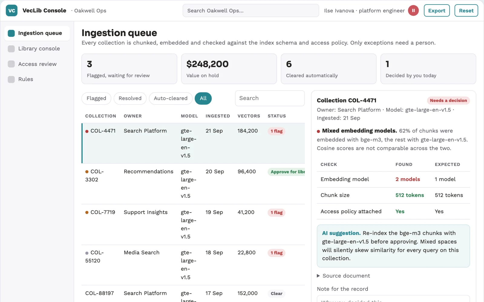 What Vector search library and data stewardship console looks like