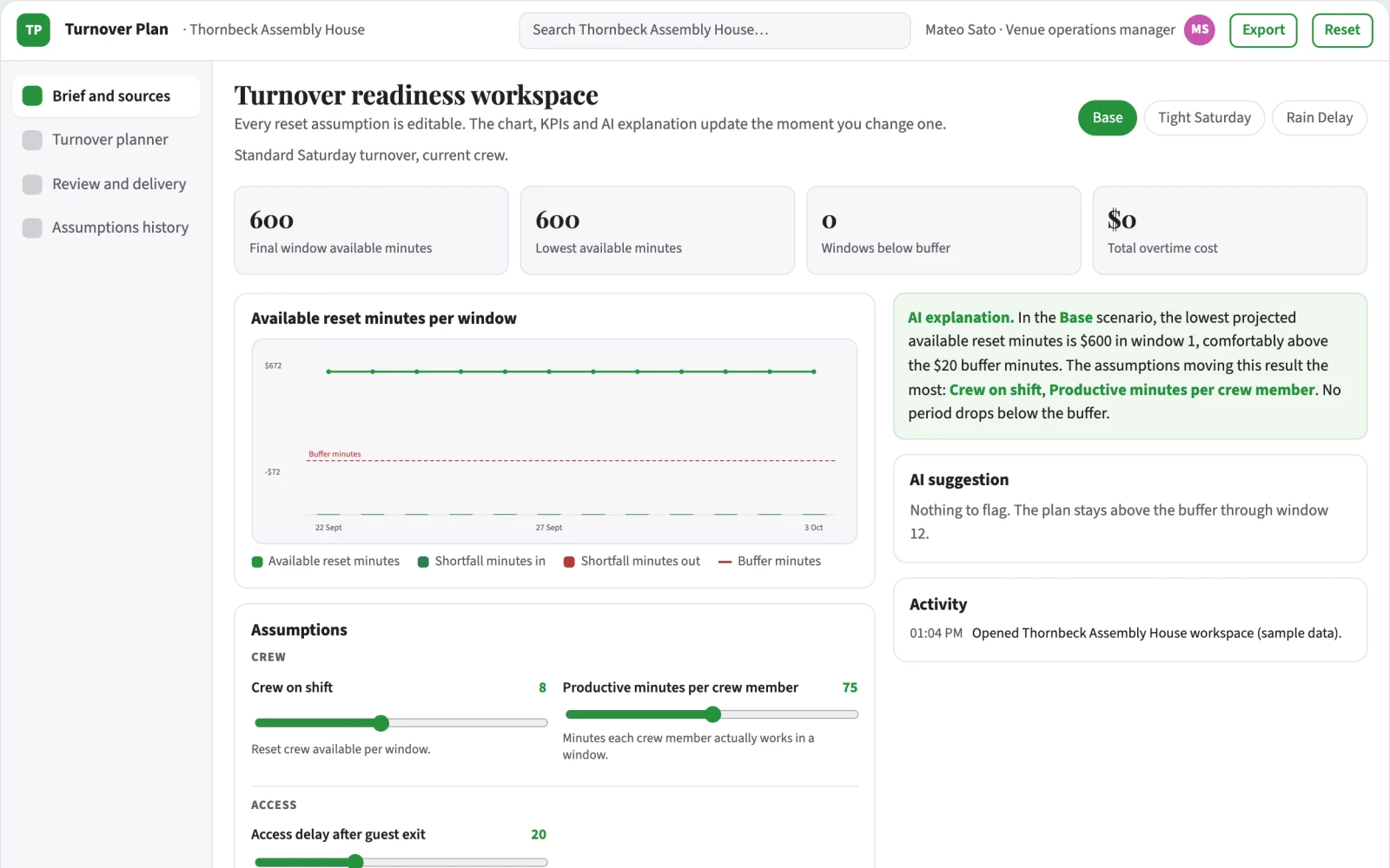 What Venue turnover readiness planner looks like