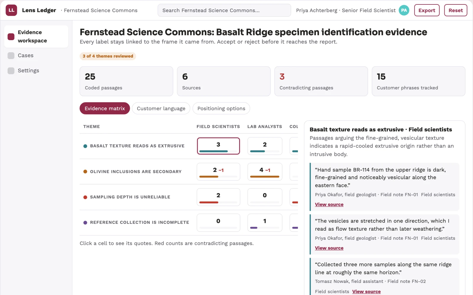 What Visual identification and explanation workspace looks like