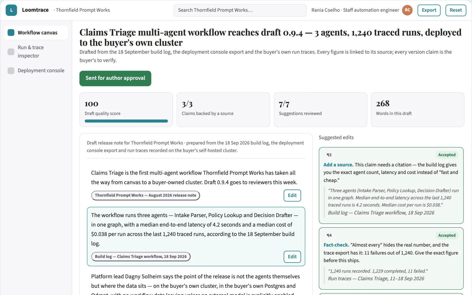 What Visual multi-agent workflow delivery workspace looks like