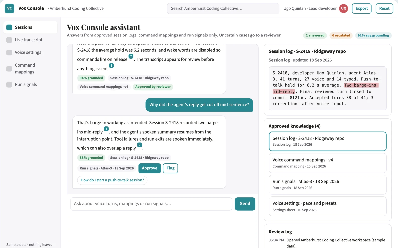 What Voice-driven coding agent console looks like